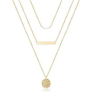 Turandoss Dainty Layered Choker Necklace, Handmade 14K Gold Plated Y Pendant